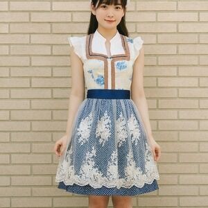 New XS Oktoberfest Blue Floral Lace Dirndl Dress Bavarian German Trachten
